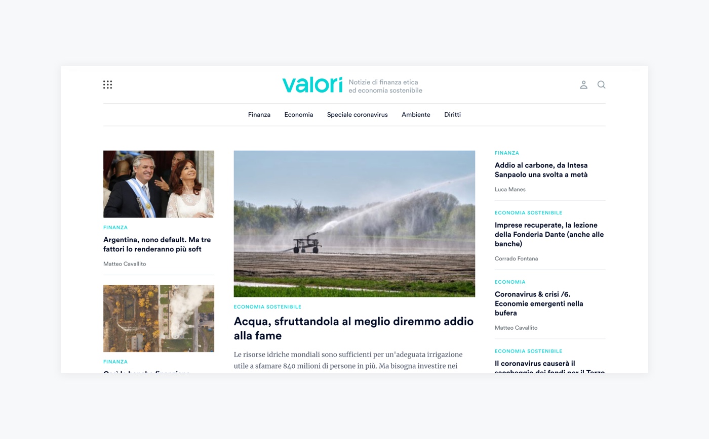 Valori, homepage